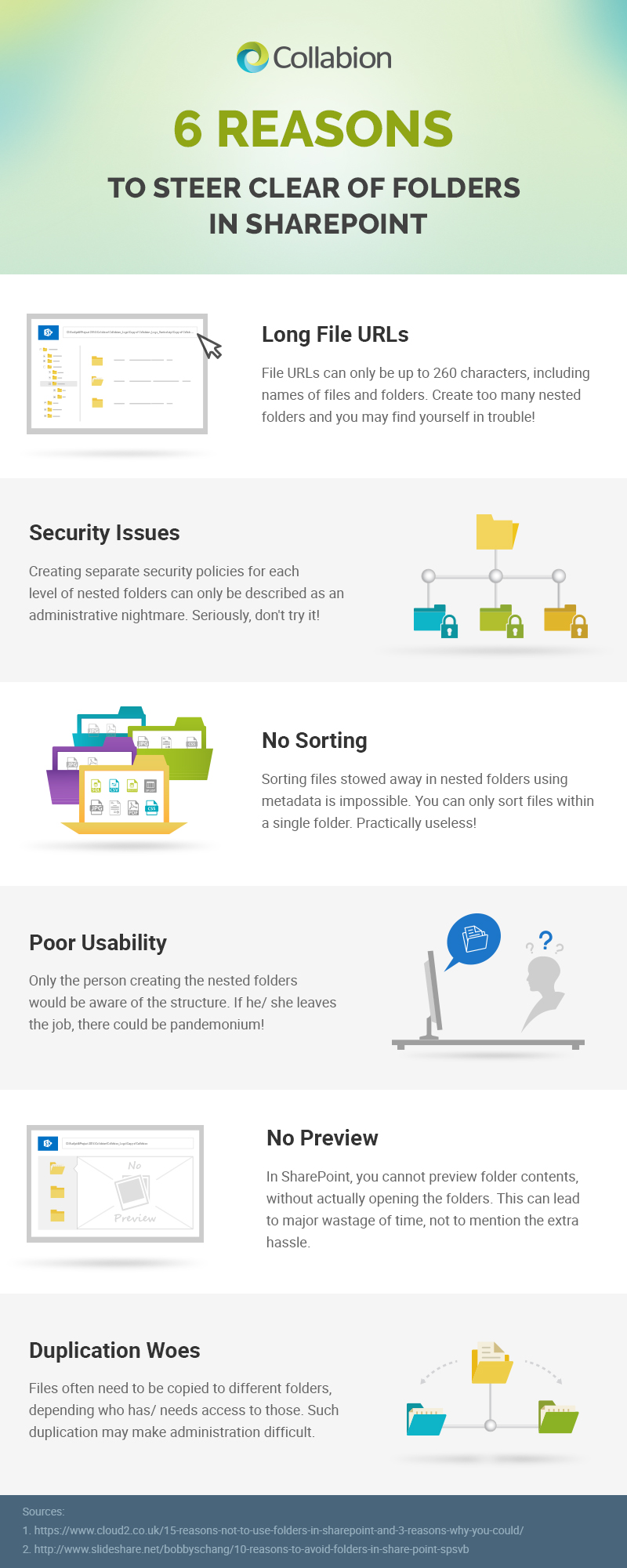 6 reasons to steer clear of folders in SharePoint infographic