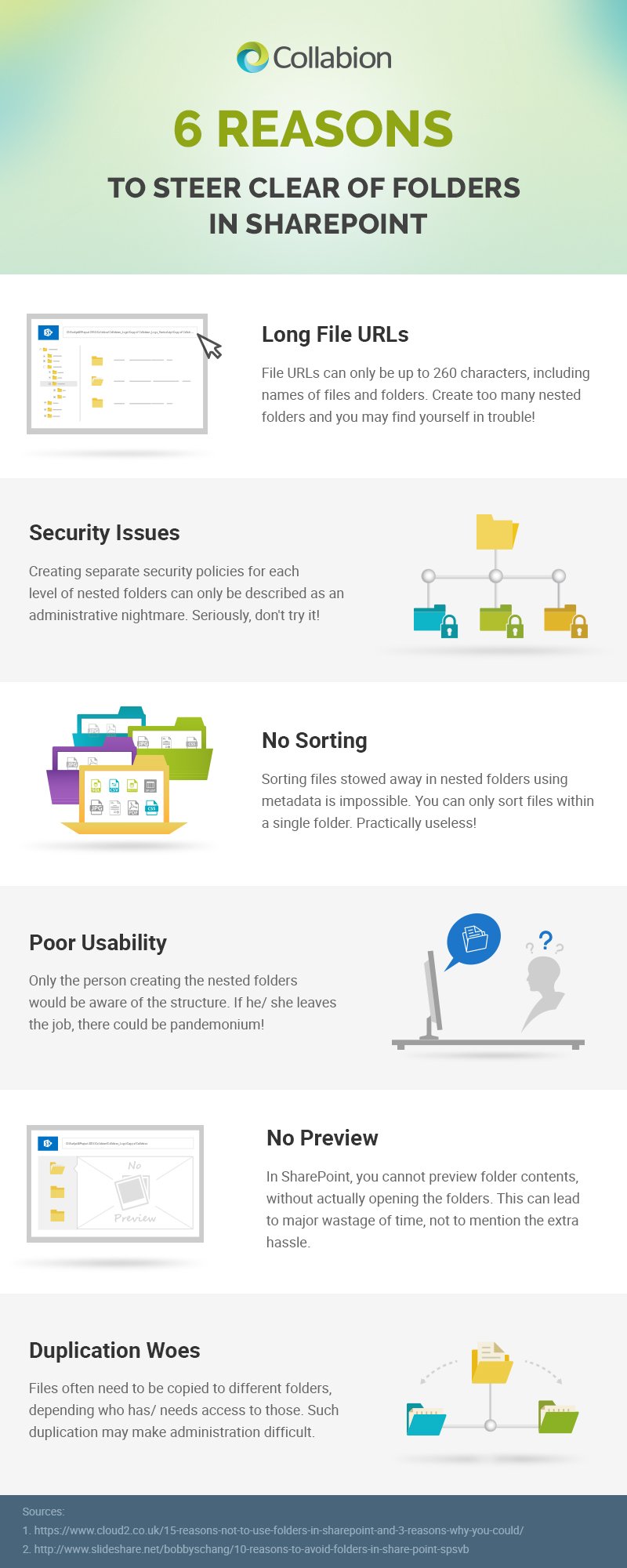 6 reasons to steer clear of folders in SharePoint infographic